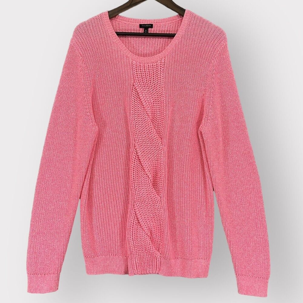 Talbots Pullover Knit Sweater Women Size XL Pink Long Sleeves Round Neck X40
